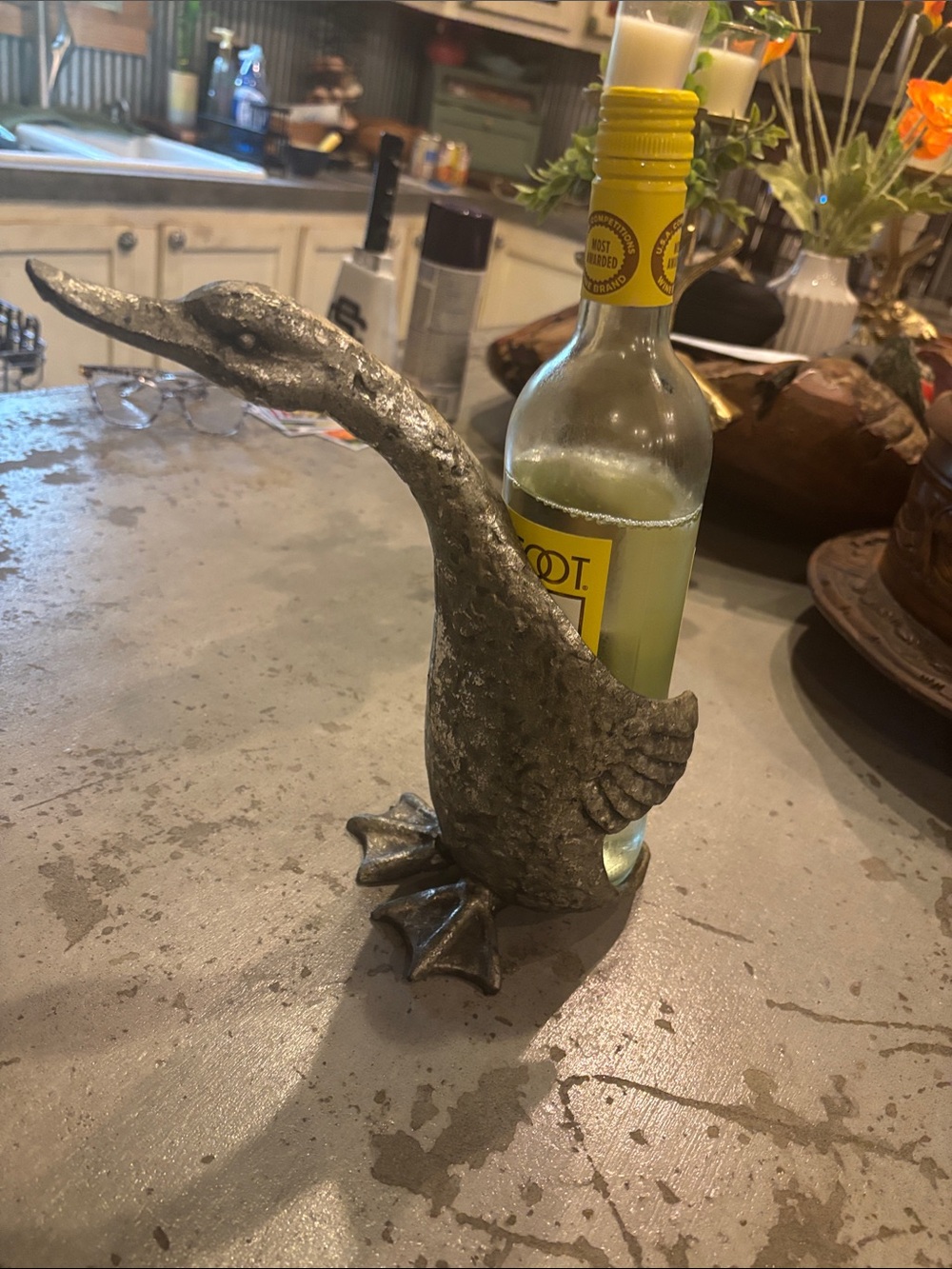 Decorative silver pewter Duck Bottle Holder